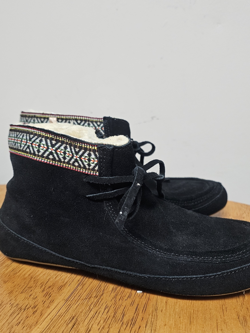 Lucky Brand Faux Fur Sueded Slip On Moccasins Ankle Bootie Black Western Warm